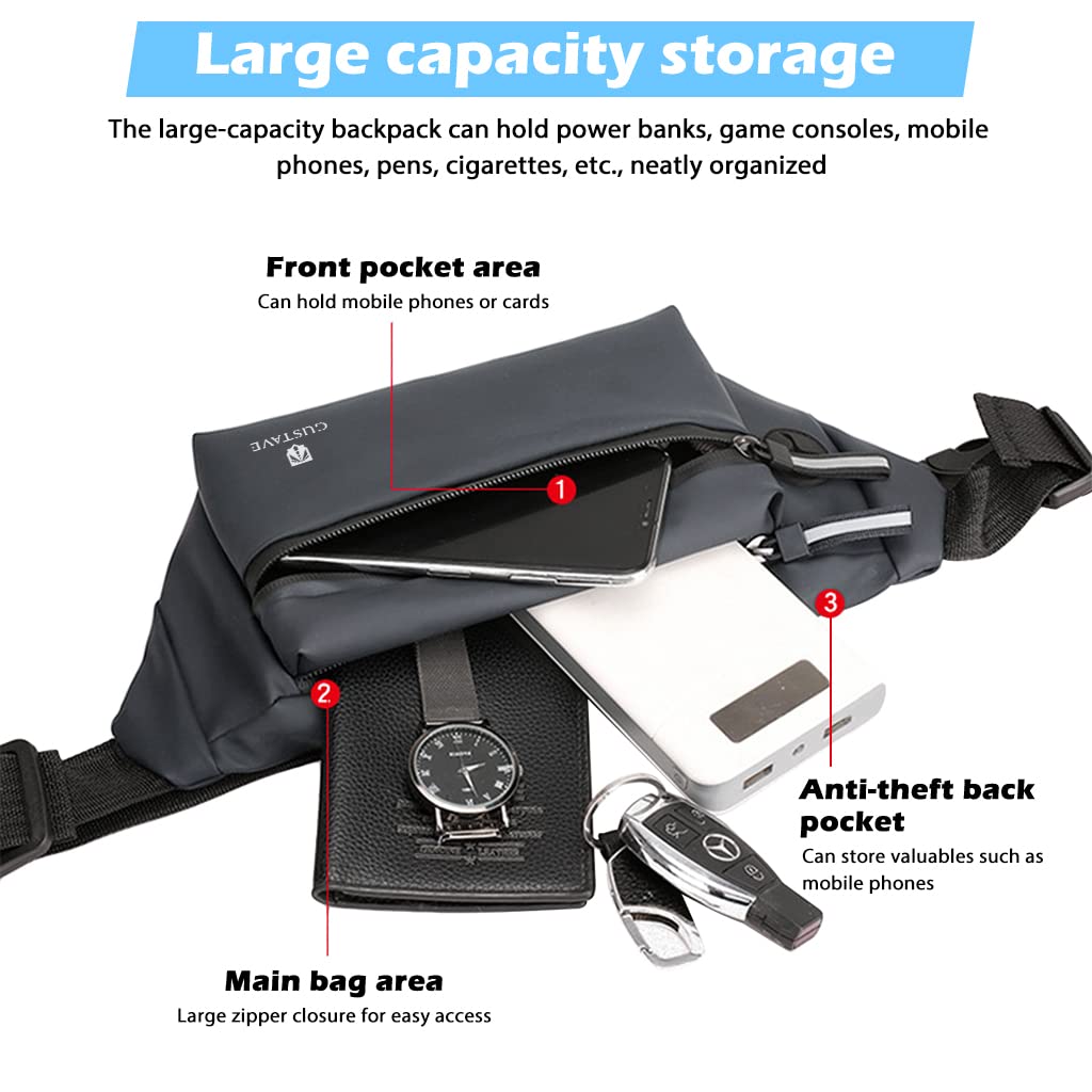 GUSTAVE Large Waterproof Sling Backpack Chest Bag Waist Bags Fanny Pack Cross Body Travel Bag BumBag Men Women Fanny Pack for Hiking Travel Camping Running Sports Outdoors with Adjustable Strap (Grey) GUSTAVE Large Waterproof Sling Backpack Chest Bag Waist Bags Fanny Pack Cross Body Travel Bag BumBag Men Women Fanny Pack for Hiking Travel Camping Running Sports Outdoors with Adjustable Strap (Grey)